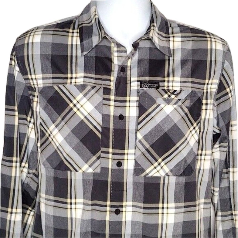 Wrangler Outdoor Grey Plaid Vented Quick Dry Long Sleeve Shirt Medium EUC